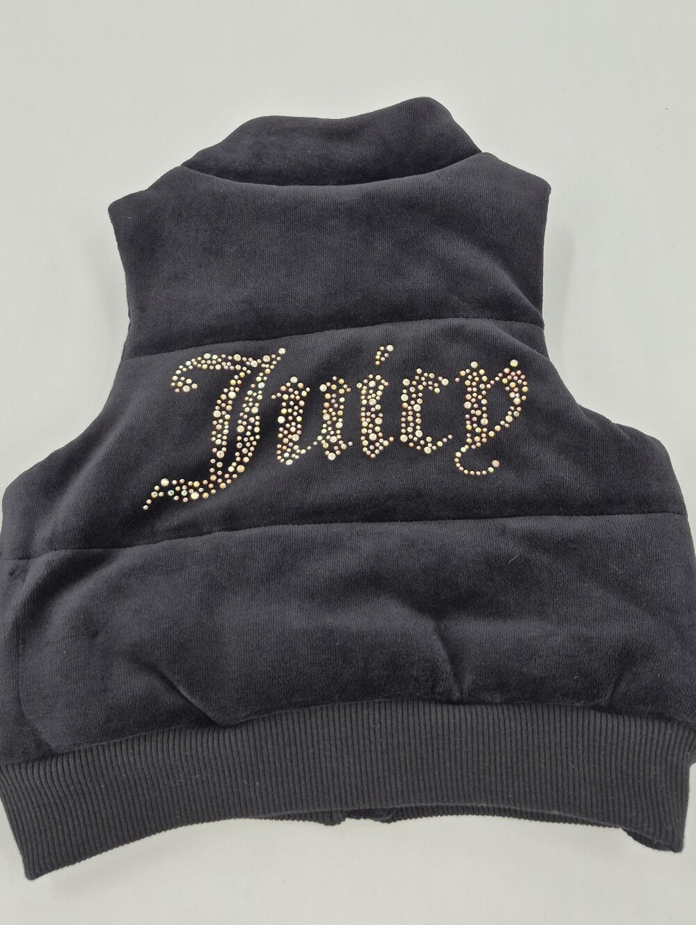 Juicy Couture Girls Black Velour Rhinestone Puffer Vest Size 3T Y2K Style